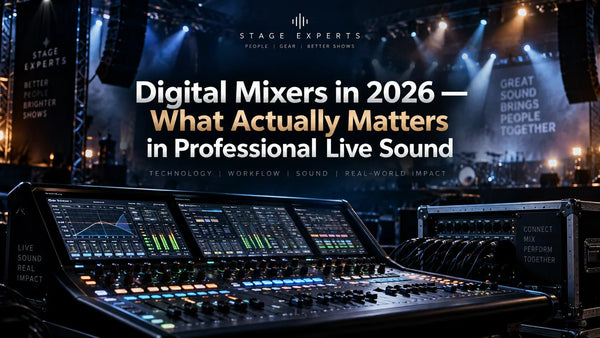 Digital mixers for professional live sound with console surface, stage rack and network audio system.