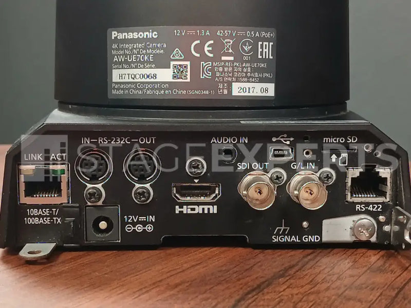 Panasonic AW-UE70KEJ 4K PTZ Camera, PoE+ & 3G‑SDI with Genlock