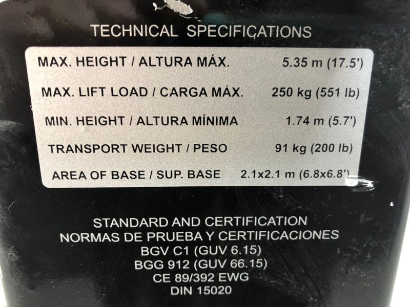 VMB TE-074PRO Telescopic Lift, 230 kg, 5.35 m Reach, Silver