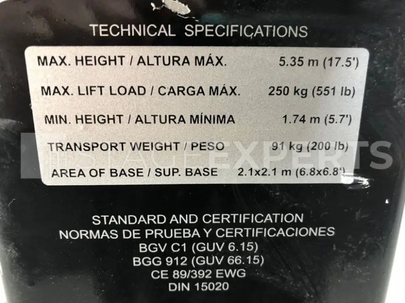 VMB TE-074PRO Telescopic Lift, 230 kg, 5.35 m Reach, Silver