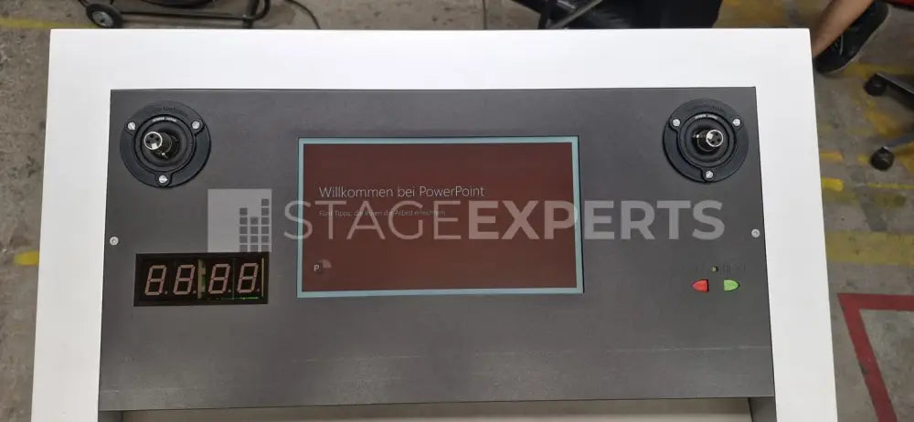 Custom multimedia lectern set with side table & flightcase