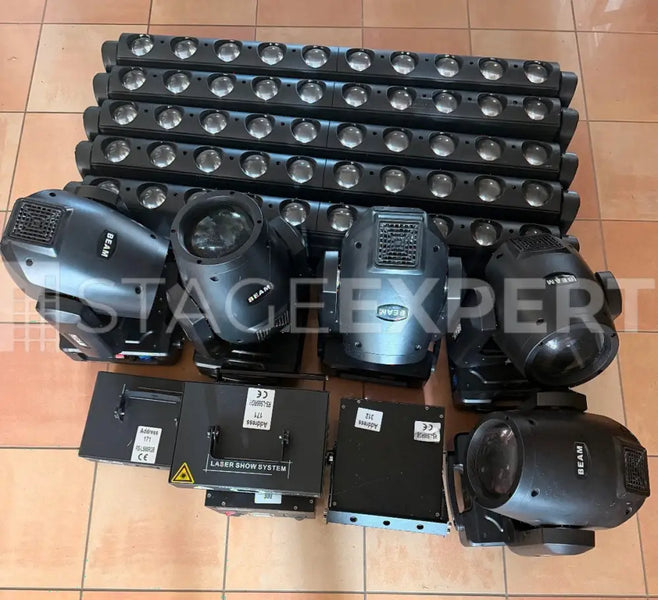 Beam Lighting Set: 5 Moving Heads, 5 LED Bars, 3 RGB Lasers