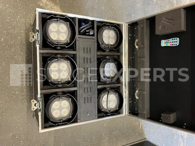 Showtec EventSpot 1600 Q4 Set: 6 Uplighters + Charging Case