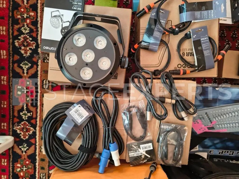 Cameo ROOT Par 6 bundle with Showtec ColorCue 3 and stands