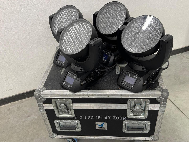 JB-Lighting A7 Zoom LED Wash Moving Head – 4x Set with Case