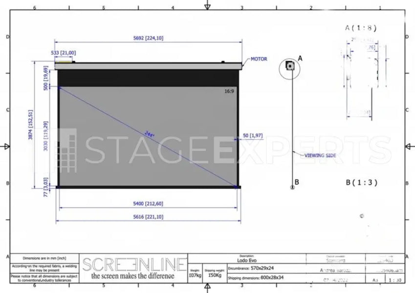 Screenline LODO Evolution 244″ Motorised Projection Screen