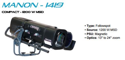 Robert Juliat Manon 1.2kW MSR Followspot 13°–24° Zoom