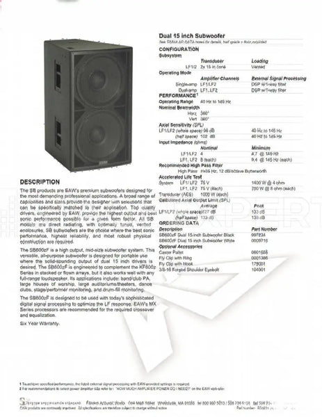 EAW SB600zF Dual 15-inch Subwoofer | High-Output Bass
