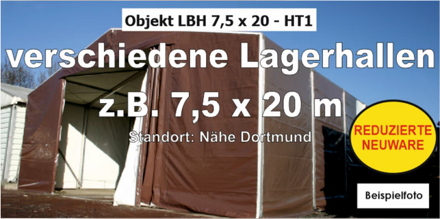 Modular Lightweight Storage Hall 7.5 x 20 m, Aluminium Frame