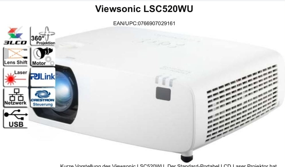 ViewSonic LSC520WU 3LCD Laser Projector, 5200 lm WUXGA