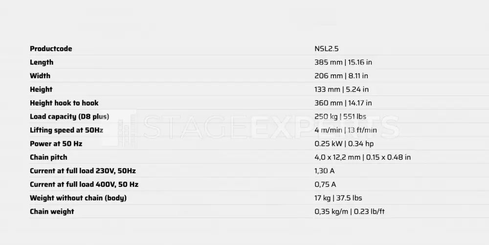 NEXT NSL-2.5 D8+ 250 kg Electric Hoist, 24 m Lift - DC Control