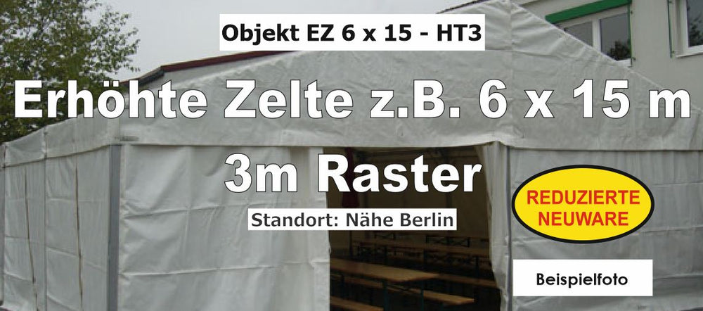 Raised Marquee Tent 6 x 15 m, 3 m Bay Spacing – New