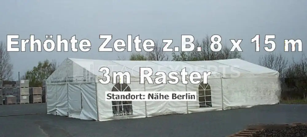 Modular Elevated Marquee 8 x 15 m – 3 m Bays | Professional