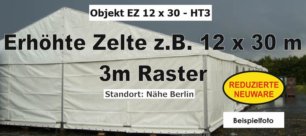Raised-height modular event tent, 12 x 30 m, 3 m bays