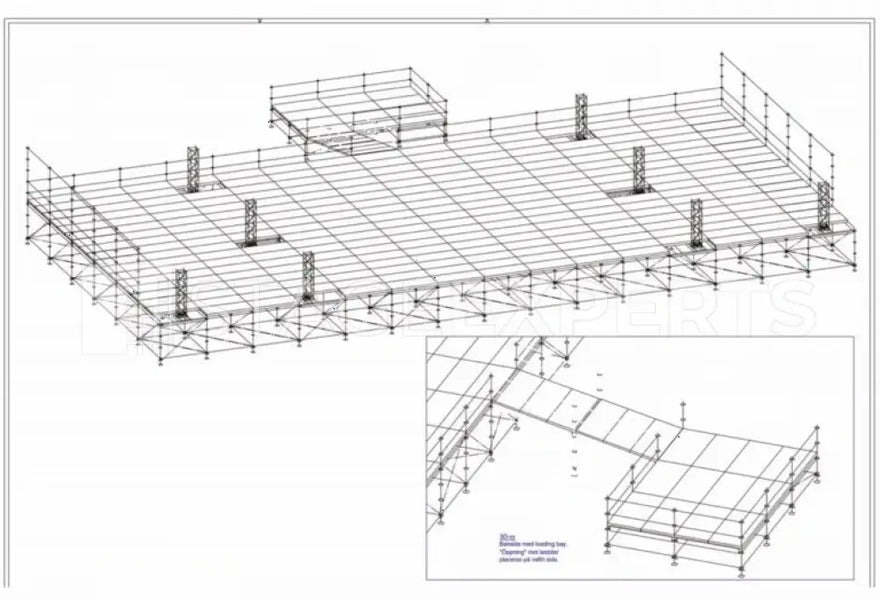Prolyte ST 17×14 Stage System with Layher, Hoists & Trucks