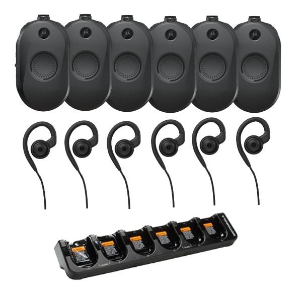 Motorola CLP446e radios – 6 pack with 6-way charger, licence-free
