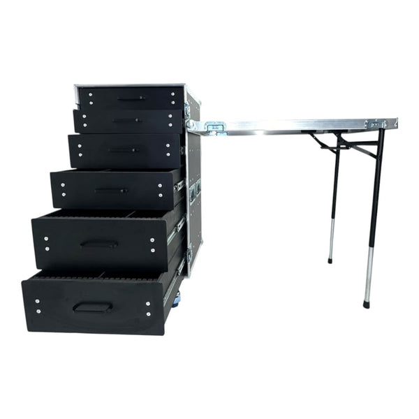 Casebase Microphone Stand, 6 Drawers + Table Flightcase