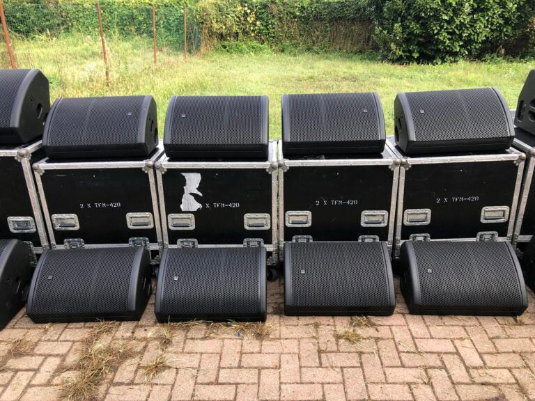 Turbosound TFM420 Stage Monitors – 8x Set with Flightcases
